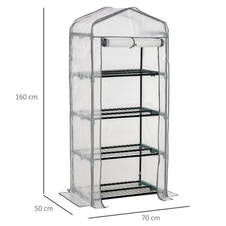 Outsunny 4 Tiers Mini Portable Greenhouse Compact Plant Grow Shed Metal Frame PE Cover 160H x 70L x 50Wcm - Dandys Landscape Supplies