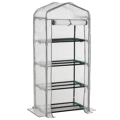 Outsunny 4 Tiers Mini Portable Greenhouse Compact Plant Grow Shed Metal Frame PE Cover 160H x 70L x 50Wcm - Dandys Landscape Supplies