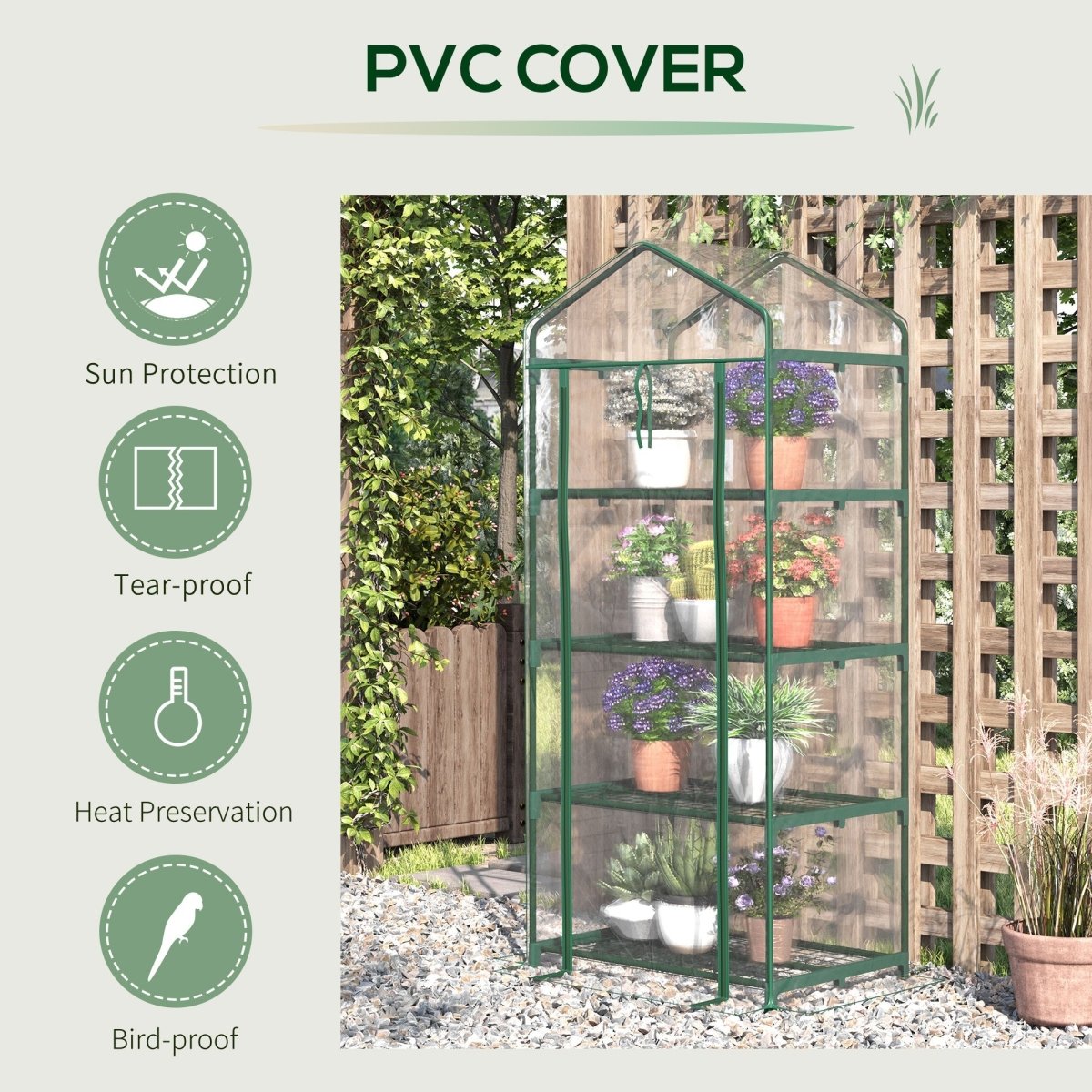 Outsunny 4 Tiers Mini Portable Greenhouse Compact Plant Grow Shed Metal Frame Transparent Clear Cover 160H x 70L x 50Wcm - Dandys Landscape Supplies