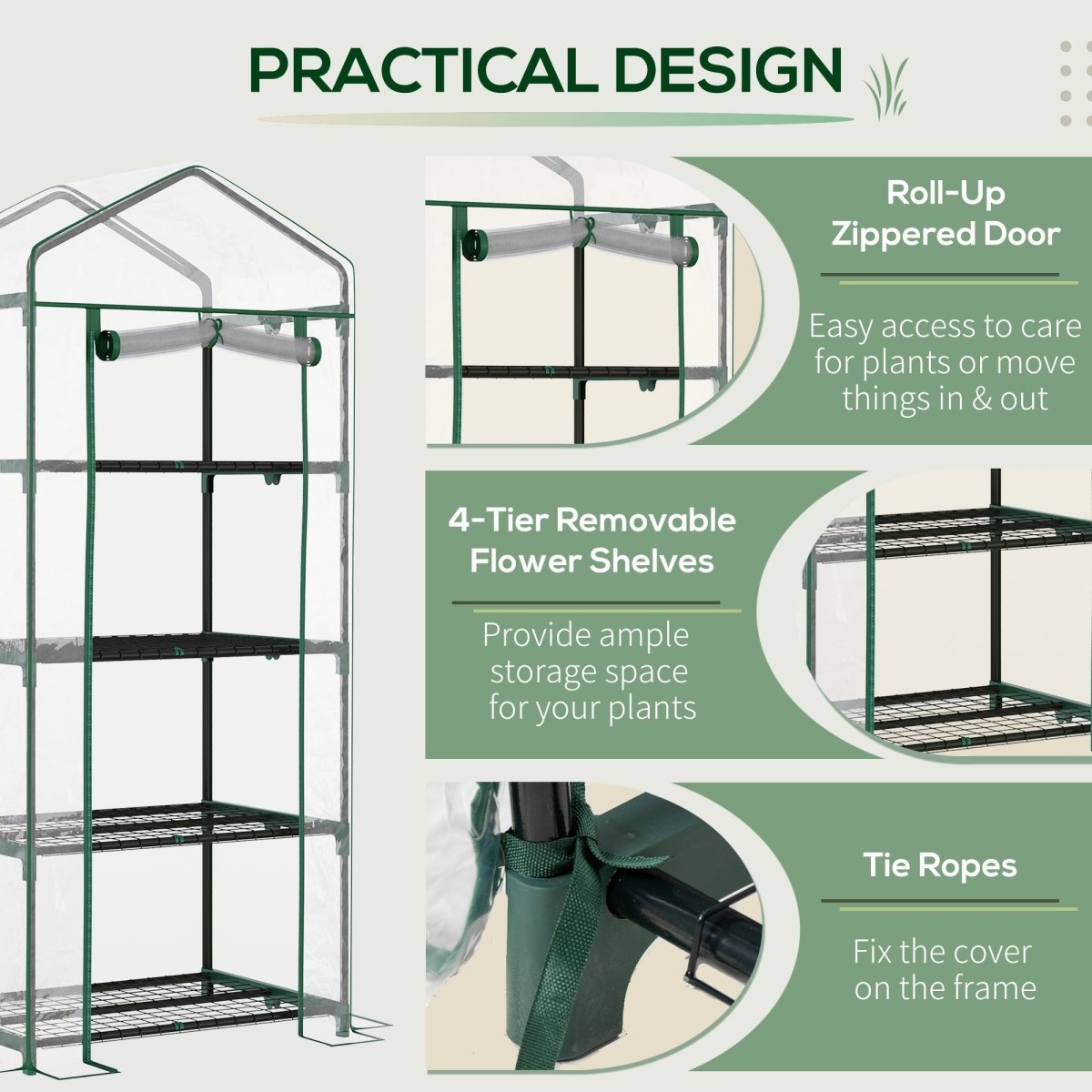 Outsunny 4 Tiers Mini Portable Greenhouse Compact Plant Grow Shed Metal Frame Transparent Clear Cover 160H x 70L x 50Wcm - Dandys Landscape Supplies