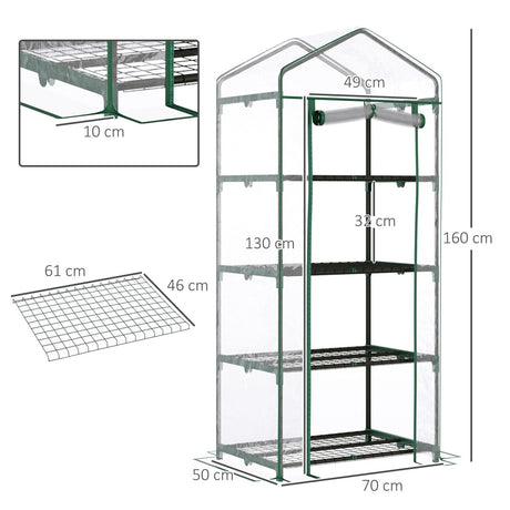 Outsunny 4 Tiers Mini Portable Greenhouse Compact Plant Grow Shed Metal Frame Transparent Clear Cover 160H x 70L x 50Wcm - Dandys Landscape Supplies