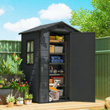Outsunny 4 x 3 ft Plastic Garden Shed with Floor, Outdoor Storage Shed with Lockable Door, Window and Vent, Dark Grey - Dandys Landscape Supplies