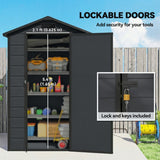 Outsunny 4 x 3 ft Plastic Garden Shed with Floor, Outdoor Storage Shed with Lockable Door, Window and Vent, Dark Grey - Dandys Landscape Supplies