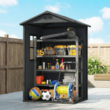 Outsunny 4 x 3 ft Plastic Garden Shed with Floor, Outdoor Storage Shed with Lockable Door, Window and Vent, Dark Grey - Dandys Landscape Supplies