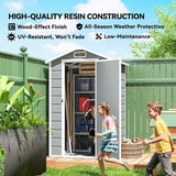 Outsunny 4 x 3 ft Plastic Garden Shed with Floor, Outdoor Storage Shed with Lockable Door, Window and Vent, Light Grey - Dandys Landscape Supplies