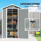 Outsunny 4 x 3 ft Plastic Garden Shed with Floor, Outdoor Storage Shed with Lockable Door, Window and Vent, Light Grey - Dandys Landscape Supplies