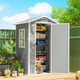 Outsunny 4 x 3 ft Plastic Garden Shed with Floor, Outdoor Storage Shed with Lockable Door, Window and Vent, Light Grey - Dandys Landscape Supplies