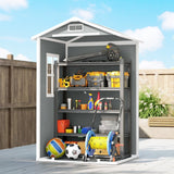 Outsunny 4 x 3 ft Plastic Garden Shed with Floor, Outdoor Storage Shed with Lockable Door, Window and Vent, Light Grey - Dandys Landscape Supplies