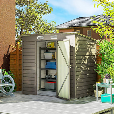 Outsunny 4 x 6ft Galvanised Metal Garden Shed, with Locking Door - Grey - Dandys Landscape Supplies