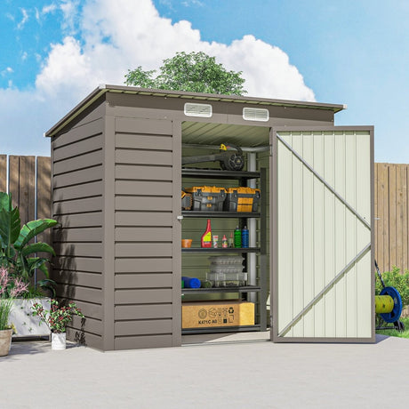 Outsunny 4 x 6ft Galvanised Metal Garden Shed, with Locking Door - Grey - Dandys Landscape Supplies