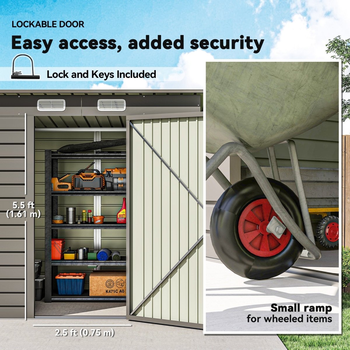 Outsunny 4 x 6ft Galvanised Metal Garden Shed, with Locking Door - Grey - Dandys Landscape Supplies