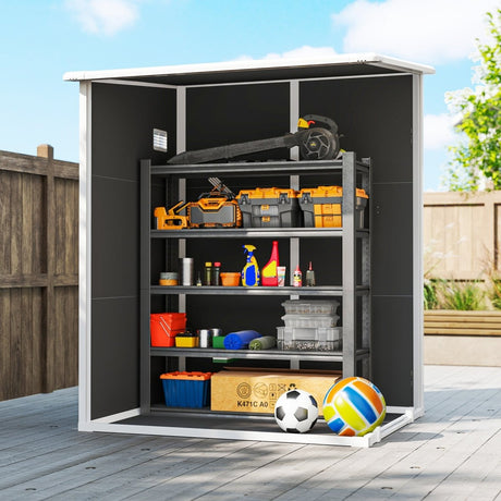 Outsunny 4'x5' Garden Storage Shed, Lean to Shed, Lockable Garden Shed with Window, Vent and Plastic Roof, Black - Dandys Landscape Supplies