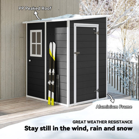 Outsunny 4'x5' Garden Storage Shed, Lean to Shed, Lockable Garden Shed with Window, Vent and Plastic Roof, Black - Dandys Landscape Supplies