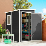Outsunny 4'x5' Garden Storage Shed, Lean to Shed, Lockable Garden Shed with Window, Vent and Plastic Roof, Black - Dandys Landscape Supplies