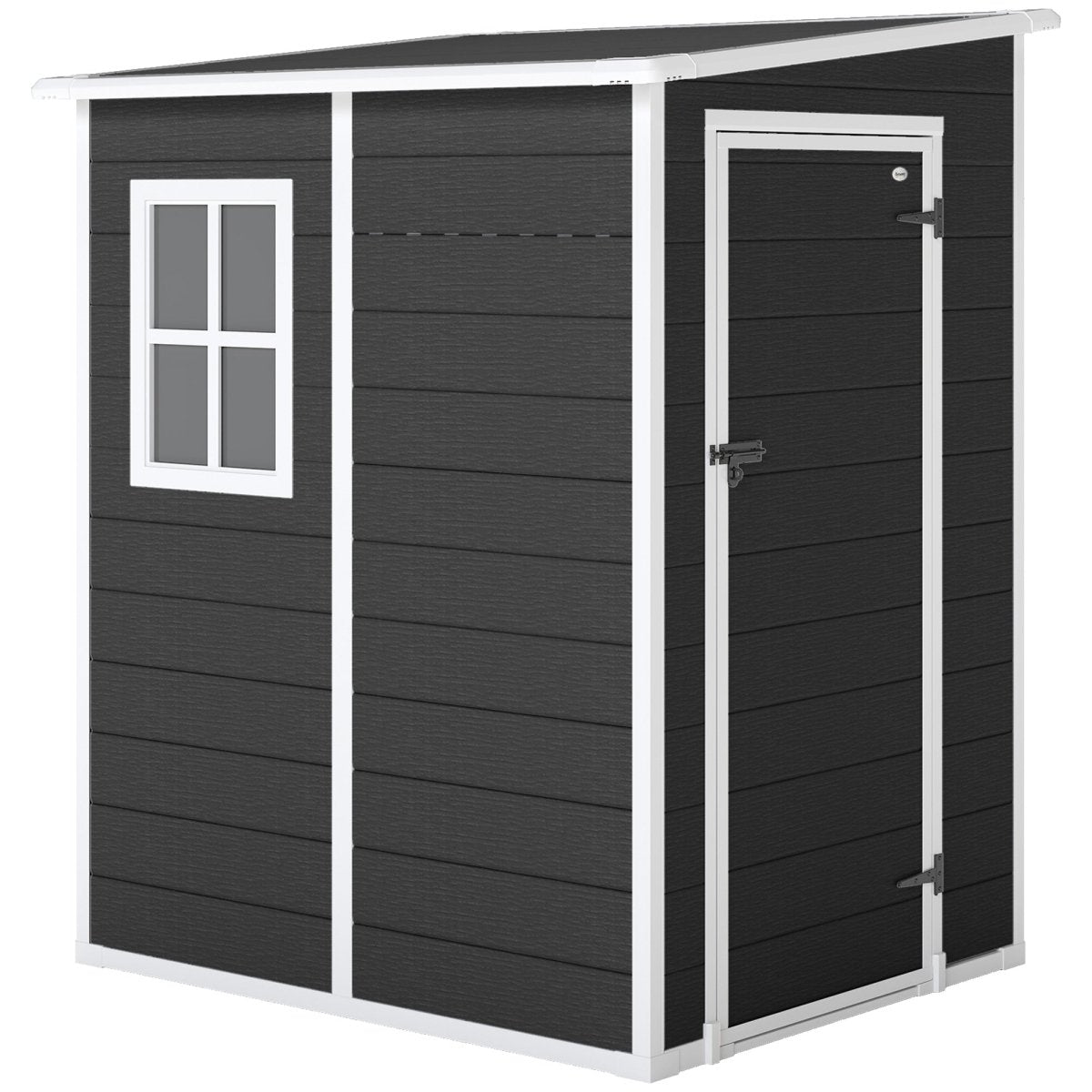 Outsunny 4'x5' Garden Storage Shed, Lean to Shed, Lockable Garden Shed with Window, Vent and Plastic Roof, Black - Dandys Landscape Supplies