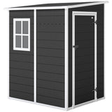 Outsunny 4'x5' Garden Storage Shed, Lean to Shed, Lockable Garden Shed with Window, Vent and Plastic Roof, Black - Dandys Landscape Supplies