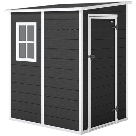 Outsunny 4'x5' Garden Storage Shed, Lean to Shed, Lockable Garden Shed with Window, Vent and Plastic Roof, Black - Dandys Landscape Supplies