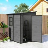 Outsunny 4'x5' Garden Storage Shed, Lean to Shed, Lockable Garden Shed with Window, Vent and Plastic Roof, Wood-Effect - Dandys Landscape Supplies