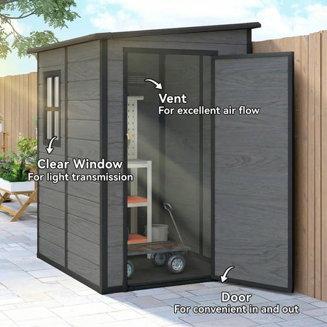 Outsunny 4'x5' Garden Storage Shed, Lean to Shed, Lockable Garden Shed with Window, Vent and Plastic Roof, Wood-Effect - Dandys Landscape Supplies