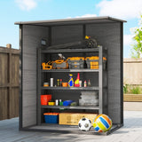 Outsunny 4'x5' Garden Storage Shed, Lean to Shed, Lockable Garden Shed with Window, Vent and Plastic Roof, Wood-Effect - Dandys Landscape Supplies