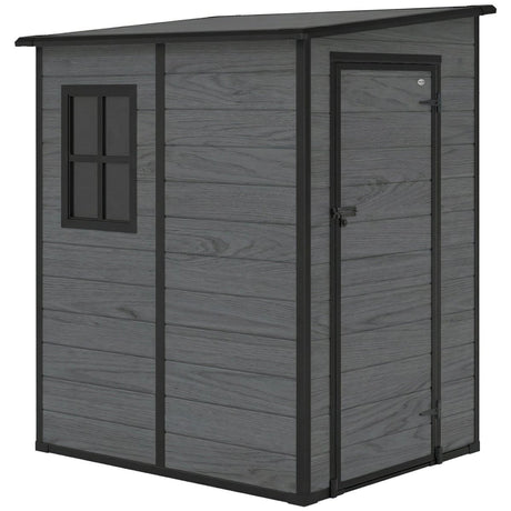 Outsunny 4'x5' Garden Storage Shed, Lean to Shed, Lockable Garden Shed with Window, Vent and Plastic Roof, Wood-Effect - Dandys Landscape Supplies