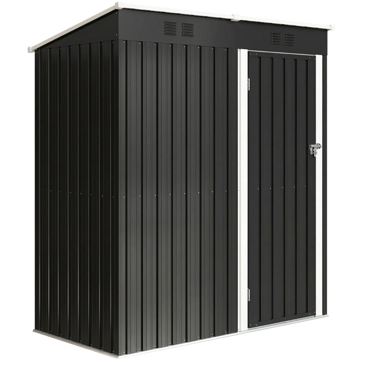 Outsunny 5 x 3 ft Lean-to Garden Shed, Outdoor Storage Shed with Lockable Door and Vents, Dark Grey - Dandys Landscape Supplies