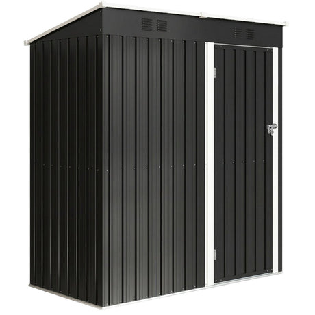 Outsunny 5 x 3 ft Lean-to Garden Shed, Outdoor Storage Shed with Lockable Door and Vents, Dark Grey - Dandys Landscape Supplies
