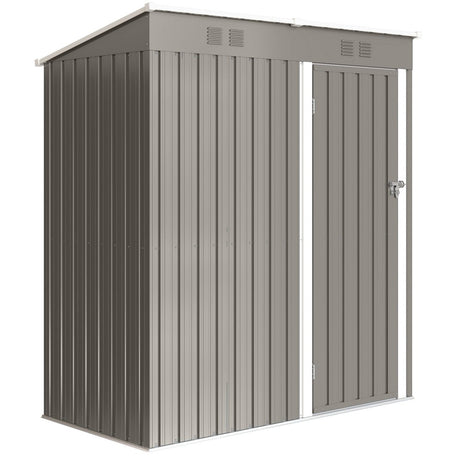 Outsunny 5 x 3 ft Lean-to Garden Shed, Outdoor Storage Shed with Lockable Door and Vents, Light Grey - Dandys Landscape Supplies