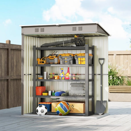 Outsunny 5 x 3 ft Lean-to Garden Shed, Outdoor Storage Shed with Lockable Door and Vents, Light Grey - Dandys Landscape Supplies