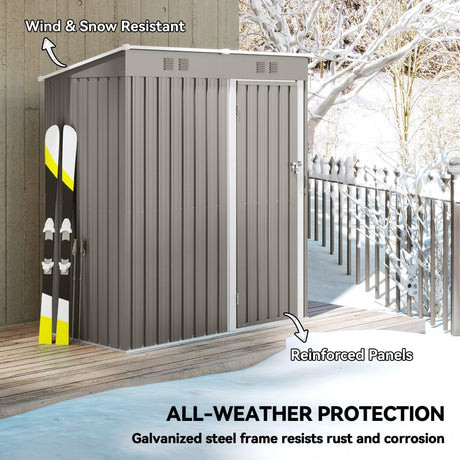 Outsunny 5 x 3 ft Lean-to Garden Shed, Outdoor Storage Shed with Lockable Door and Vents, Light Grey - Dandys Landscape Supplies