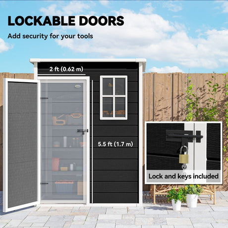 Outsunny 5' x 3' Garden Shed with Floor, Outdoor Storage Shed with Lockable Door, Window and Vent, Black - Dandys Landscape Supplies