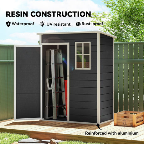 Outsunny 5' x 3' Garden Shed with Floor, Outdoor Storage Shed with Lockable Door, Window and Vent, Black - Dandys Landscape Supplies