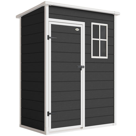 Outsunny 5' x 3' Garden Shed with Floor, Outdoor Storage Shed with Lockable Door, Window and Vent, Black - Dandys Landscape Supplies