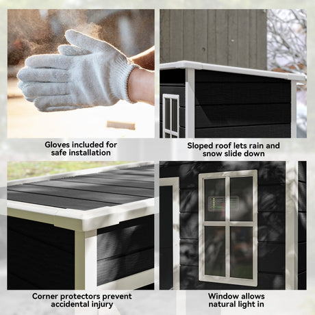 Outsunny 5' x 3' Garden Shed with Floor, Outdoor Storage Shed with Lockable Door, Window and Vent, Black - Dandys Landscape Supplies