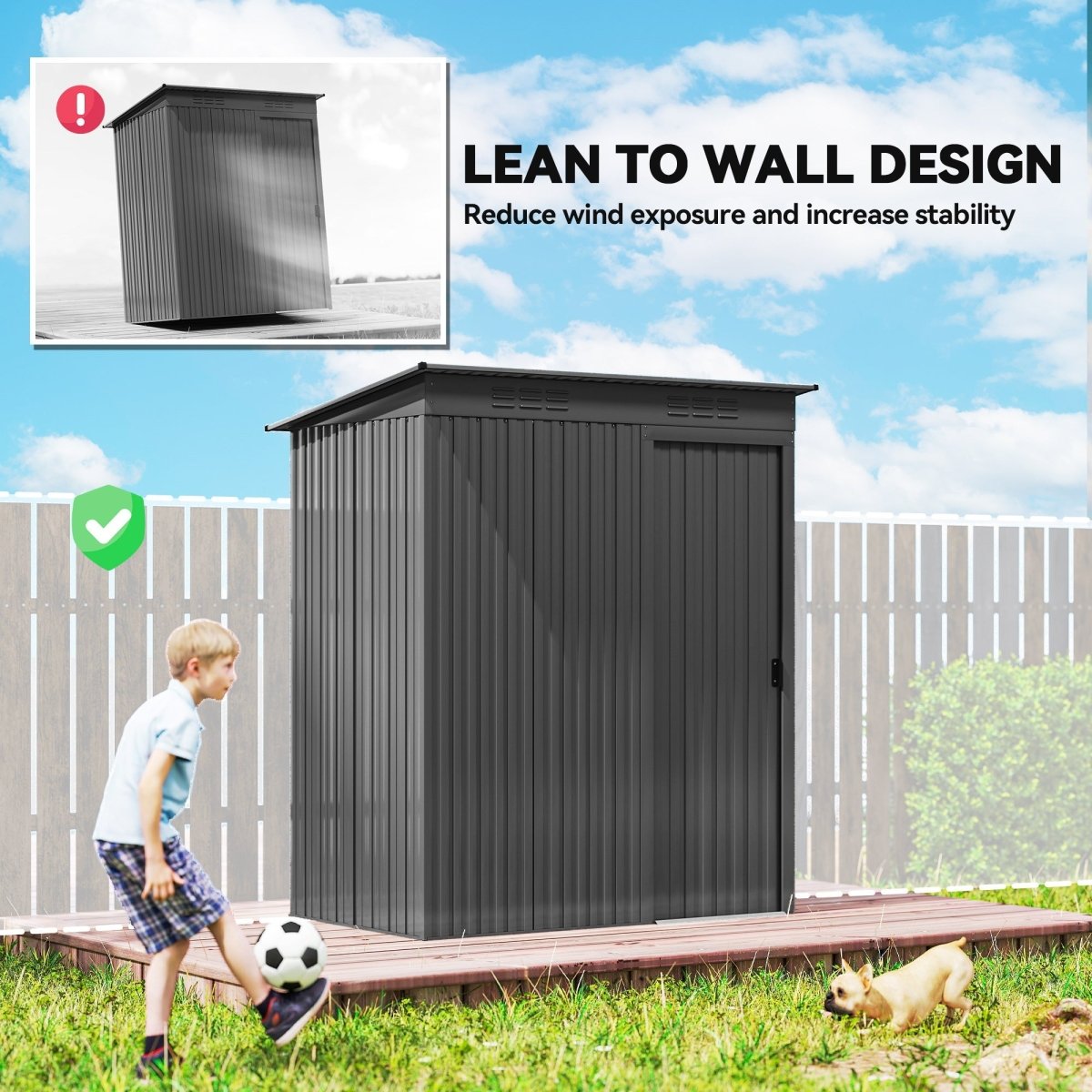 Outsunny 5 x 3.5ft Metal Garden Storage Shed with Effortless Assembly and 2 Pairs of Gloves, Waterproof Outdoor Shed, Dark Grey - Dandys Landscape Supplies