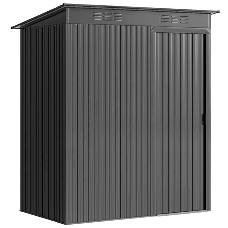 Outsunny 5 x 3.5ft Metal Garden Storage Shed with Effortless Assembly and 2 Pairs of Gloves, Waterproof Outdoor Shed, Dark Grey - Dandys Landscape Supplies