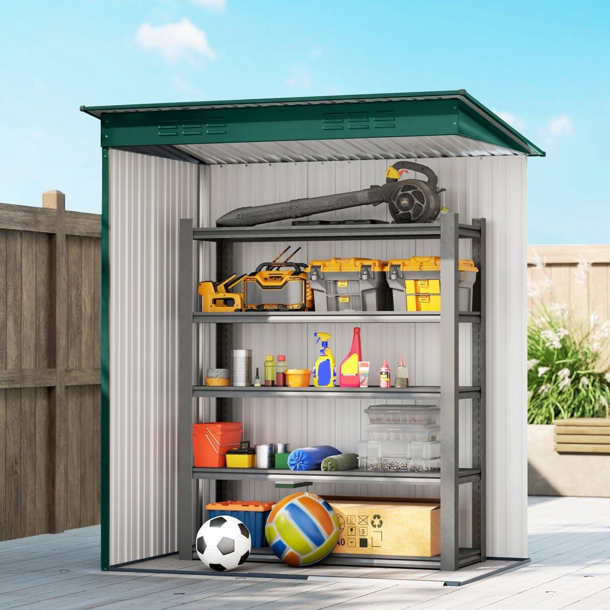 Outsunny 5 x 3.5ft Metal Garden Storage Shed with Effortless Assembly and 2 Pairs of Gloves, Waterproof Outdoor Shed, Green - Dandys Landscape Supplies