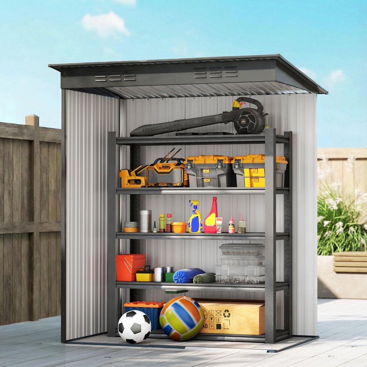 Outsunny 5 x 3.5ft Metal Garden Storage Shed with Effortless Assembly and 2 Pairs of Gloves, Waterproof Outdoor Shed, Light Grey - Dandys Landscape Supplies