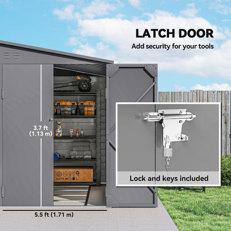 Outsunny 5 x 9ft Galvanised Metal Garden Shed with Foundation Kit, Outdoor Lean-to Shed, Tool Storage House with Lockable Doors, Gloves and 2 Air Vents for Patio, Garden, Grey - Dandys Landscape Supplies