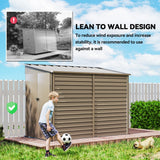 Outsunny 5 x 9ft Galvanised Metal Garden Shed with Foundation Kit, Outdoor Lean-to Shed, Tool Storage House with Lockable Doors, Gloves and 2 Air Vents for Patio, Garden, Brown - Dandys Landscape Supplies