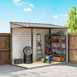 Outsunny 5 x 9ft Galvanised Metal Garden Shed with Foundation Kit, Outdoor Lean-to Shed, Tool Storage House with Lockable Doors, Gloves and 2 Air Vents for Patio, Garden, Brown - Dandys Landscape Supplies