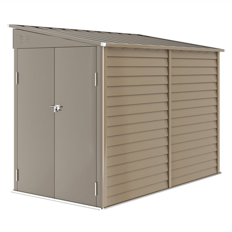 Outsunny 5 x 9ft Galvanised Metal Garden Shed with Foundation Kit, Outdoor Lean-to Shed, Tool Storage House with Lockable Doors, Gloves and 2 Air Vents for Patio, Garden, Brown - Dandys Landscape Supplies