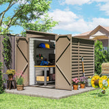 Outsunny 5 x 9ft Galvanised Metal Garden Shed with Foundation Kit, Outdoor Lean-to Shed, Tool Storage House with Lockable Doors, Gloves and 2 Air Vents for Patio, Garden, Brown - Dandys Landscape Supplies