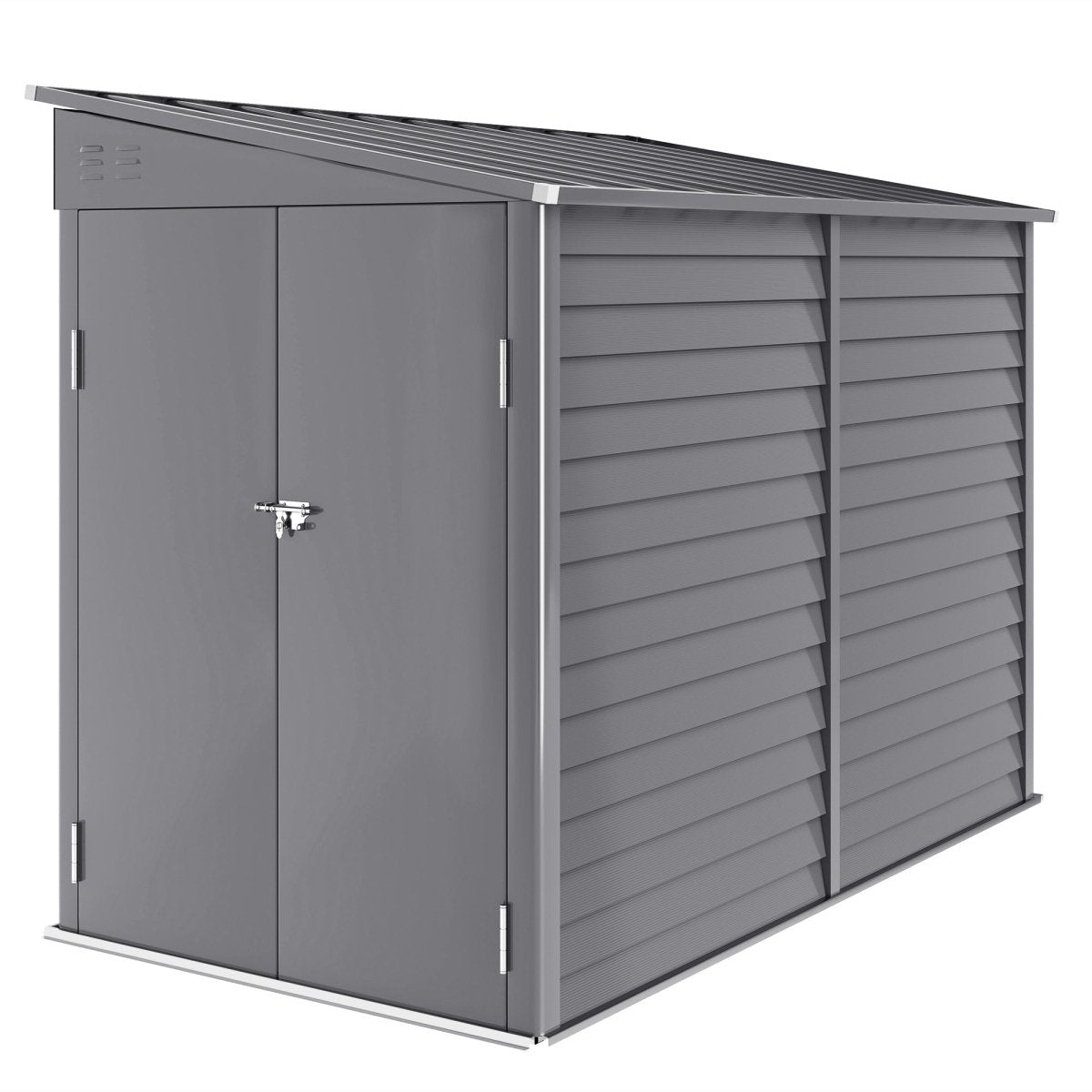 Outsunny 5 x 9ft Galvanised Metal Garden Shed with Foundation Kit, Outdoor Lean-to Shed, Tool Storage House with Lockable Doors, Gloves and 2 Air Vents for Patio, Garden, Grey - Dandys Landscape Supplies