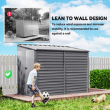 Outsunny 5 x 9ft Galvanised Metal Garden Shed with Foundation Kit, Outdoor Lean-to Shed, Tool Storage House with Lockable Doors, Gloves and 2 Air Vents for Patio, Garden, Grey - Dandys Landscape Supplies