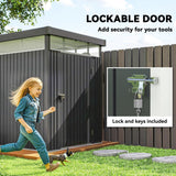Outsunny 5.3 x 8.5ft Galvanised Steel Garden Shed, Metal Shed with Roof Windows, Leakage Holes and Lockable Wide Door for Outdoor Patio Tool Storage - Dandys Landscape Supplies