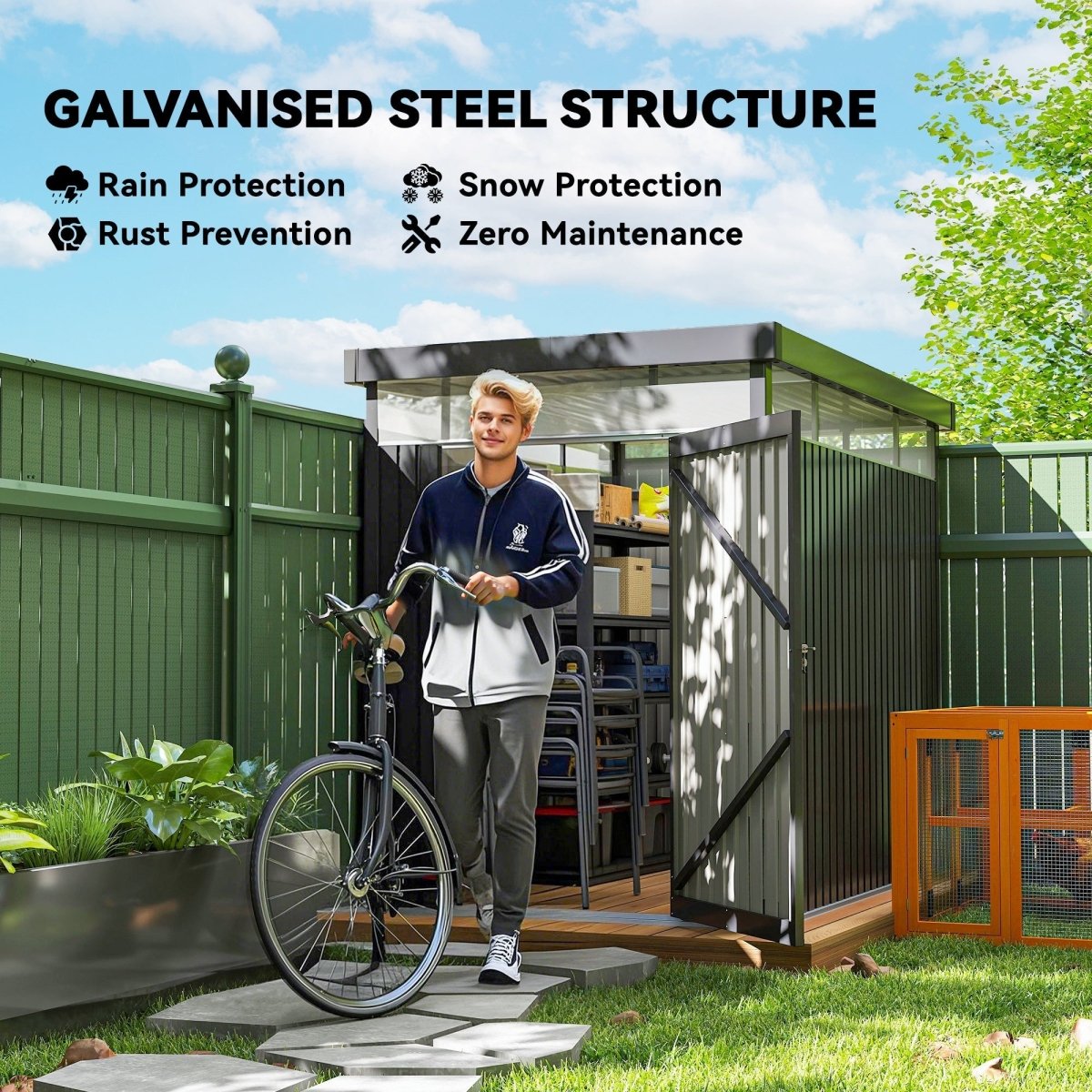 Outsunny 5.3 x 8.5ft Galvanised Steel Garden Shed, Metal Shed with Roof Windows, Leakage Holes and Lockable Wide Door for Outdoor Patio Tool Storage - Dandys Landscape Supplies