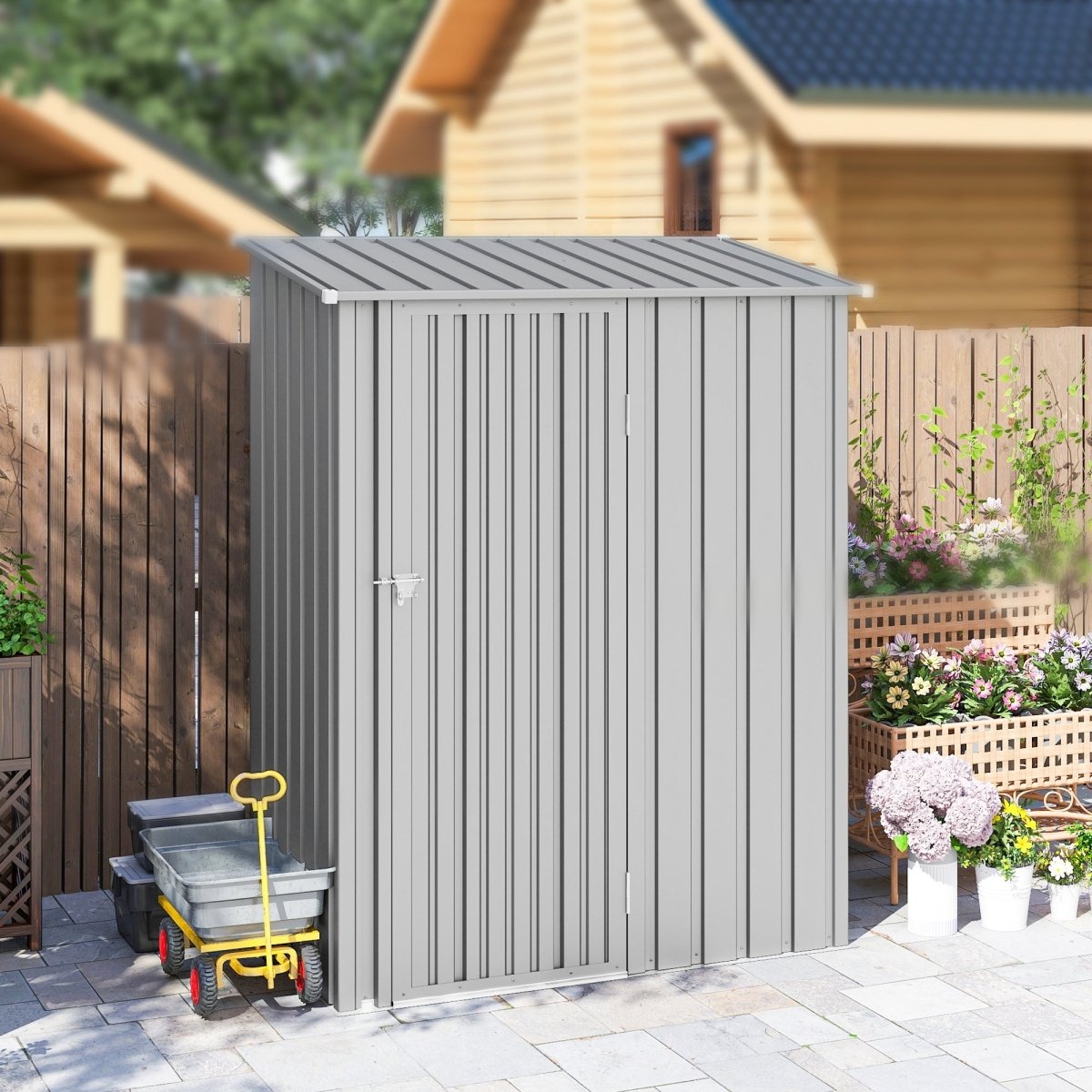 Outsunny 5ft x 3ft Garden Storage Shed, Outdoor Metal Shed with Sloped Roof, Aluminium Grey - Dandys Landscape Supplies