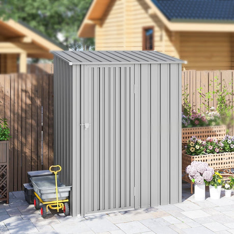 Outsunny 5ft x 3ft Garden Storage Shed, Outdoor Metal Shed with Sloped Roof, Aluminium Grey - Dandys Landscape Supplies