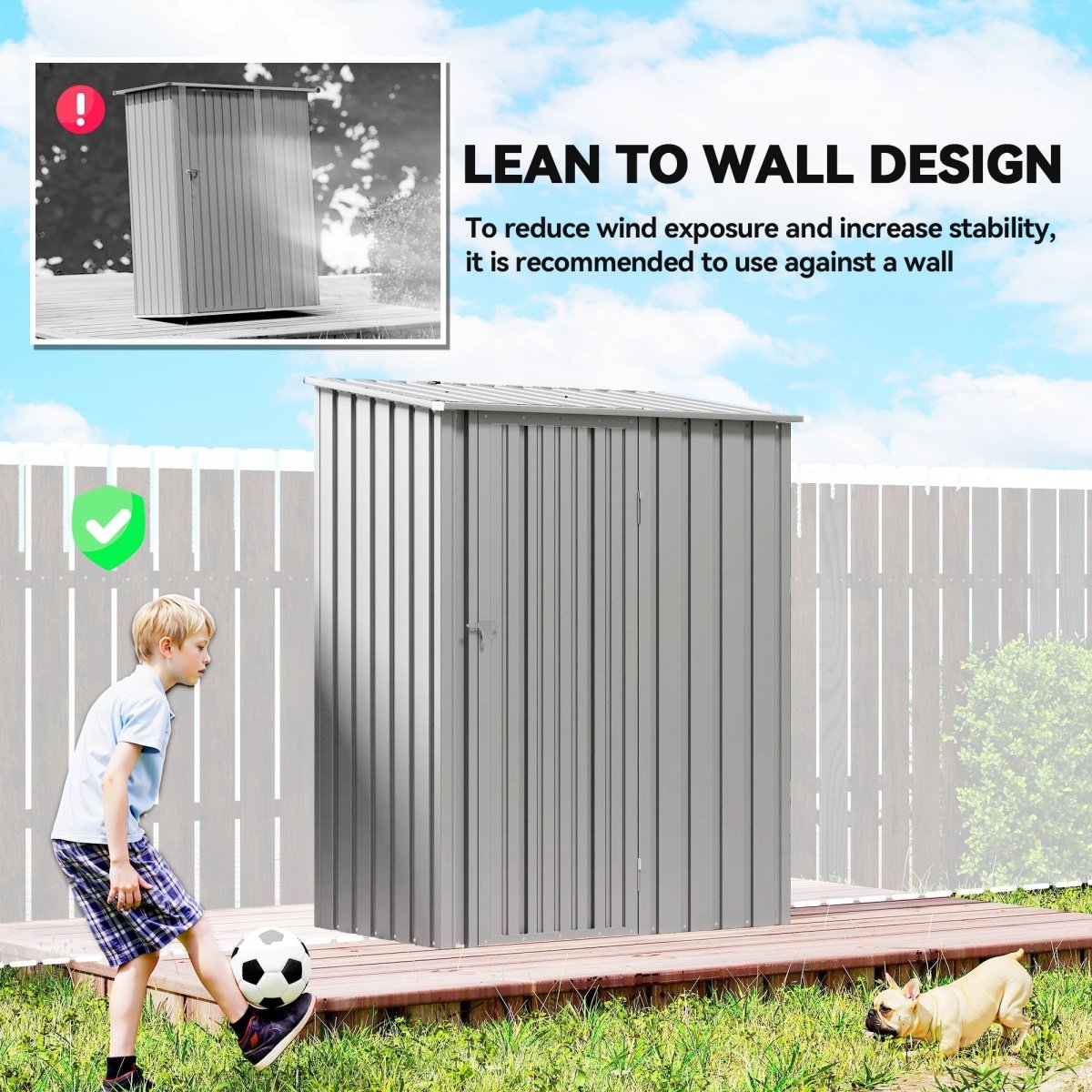 Outsunny 5ft x 3ft Garden Storage Shed, Outdoor Metal Shed with Sloped Roof, Aluminium Grey - Dandys Landscape Supplies